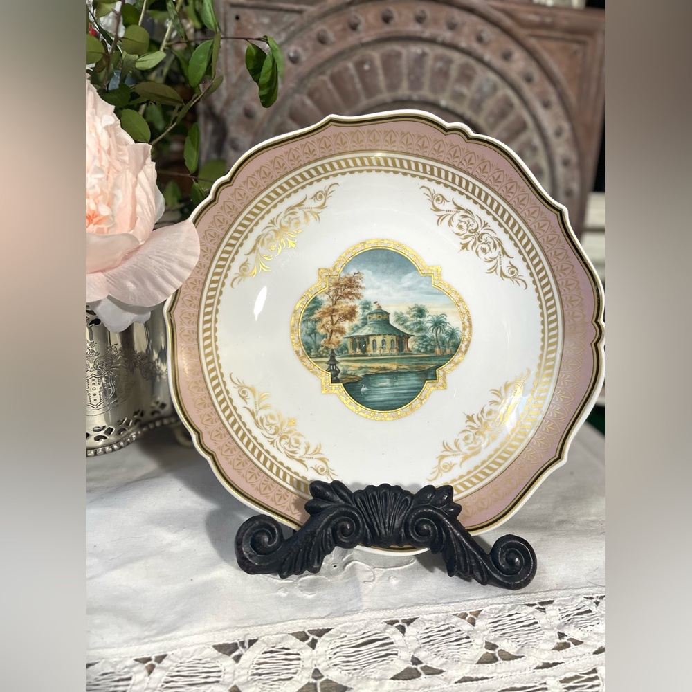 Vintage Kaiser Pink gold Asian scene bowl French Country traditional decor